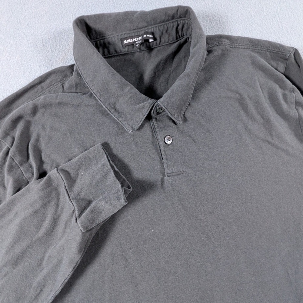 James Perse Long Sleeve Polo Shirt Mens Size 2 Gray Jersey Made in Japan